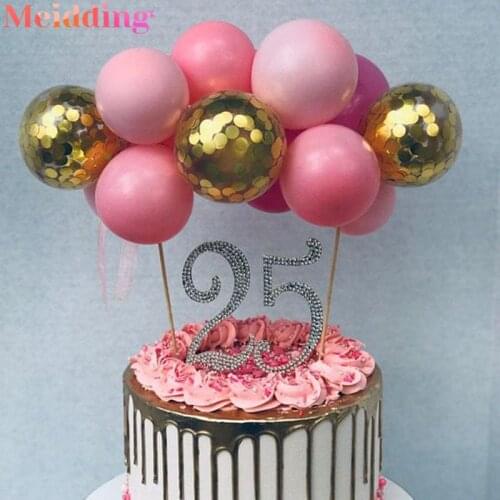 Glitter Diamond-studded Number Cake Toppers Baby Shower Birthday Party Decoration Confetti Balloon Topper Wedding Cakes Decor