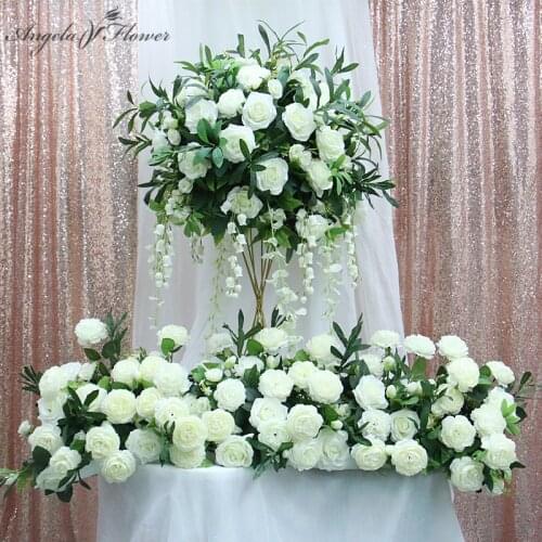 Large artificial flower ball full rose olive leaf plants wedding backdrop decor party window shop flower row table centerpieces