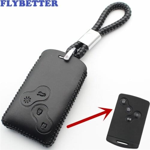 FLYBETTER Genuine Leather 4Button Smart Remote Key Case Cover For Renault Clio/Scenic/Megane/Duster/Sandero L150