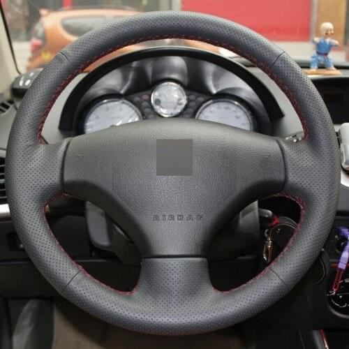 For Peugeot 207 Citroen C2 Black Leather Hand-stitched Car Steering Wheel Cover Anti-slip fit all season