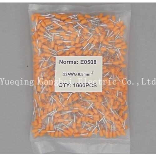 E0508 orange Copper Crimp Connector Insulated Cord Pin End Terminal 22AWG 0.5mm