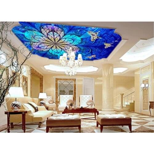Fantasy butterfly carved gold floral ornate classical European zenith ceiling 3d ceiling murals wallpaper