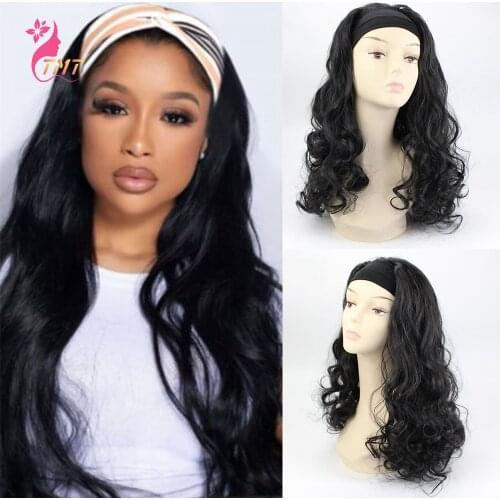 Curly Synthetic Body Wave Headband Wigs for Black Women Water Wave Hair Black Full Machine Made Headband Wig