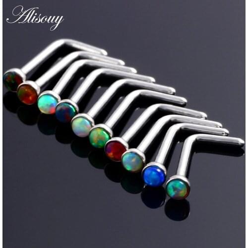 Alisouy 1PCS Titanium Opal Stone Piercings Nose Nostril Nose Ring Nose Studs Septum Ring Earring Gauges Septo Earrings Piercings