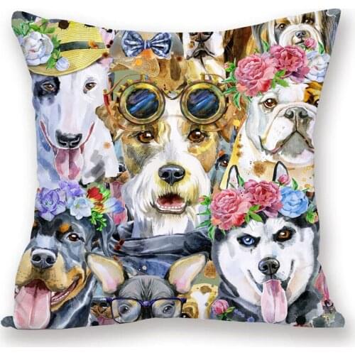 Colorful Pug Dog Chihuahua Pillowcase Decoration Bull Terrier Painting Sofa Cushion Cover 45X45cm Decorative Pillow Case