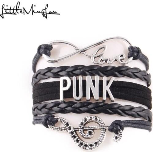 Little MingLou Infinity love punk music Bracelet note charm bracelets & bangles for women men music hobby leather jewelry