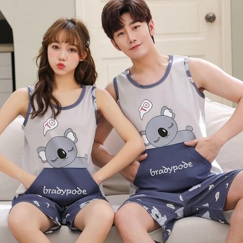 Couples Lovers Vest Pants Pajamas Loose Sleeveless Vest Pyjamas Boy Girl Undershirt Mans & Womans Sleepwear Jams 6535Cotto HDE