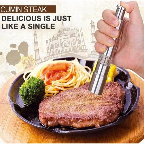 Stainless Steel Salt Pepper Mill Spice Sauce Grinder Manual Pepper Mill Thumb Push Spice Grinder Home Kitchen Tool