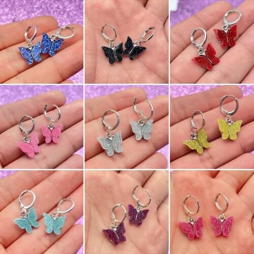 13 Color Womens Butterfly Earrings Fashion Colorful Acrylic Dangle Earrings Sweet Lovely Butterfly Jewelry Gift Wholesale