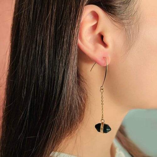 Fashion Statement Earrings For Women Reiki Healing Obsidian Amethyst Earrings Gold Long Tassel Earrings 2021 Trend Jewelry Gifts