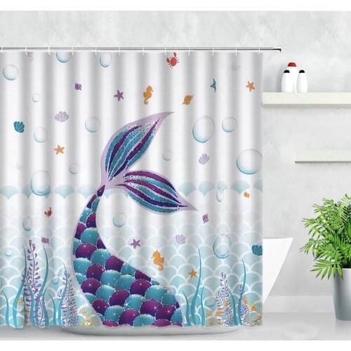 FILMILIL Cartoon Mermaid Tail Shower Curtains Set Ocean Animal Sea Turtle Fish Scales Chic Home Decor Polyester Bathroom Screens