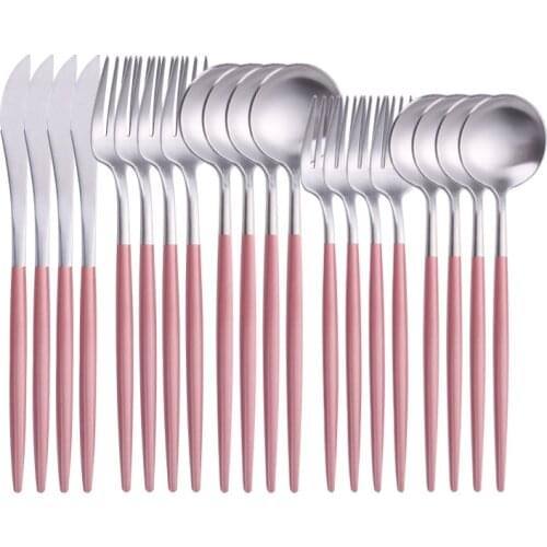 Cutlery Stainless Steel Set Silverware Pink Silver Dinner Fork Spoon Knife Cutlery Tableware Dinnerware Flatware Dropshipping