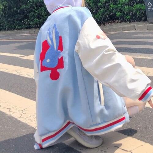 2021 new light blue puzzle baseball uniform female hiphop fried street jacket ins tide spring and summer thin section