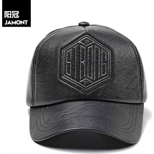 JAMONT New PU Leather Baseball Cap Men Cap Winter Autumn Hip-hop Caps Dad Hats Black Leather Hat Mens Winter Warm Baseball Cap