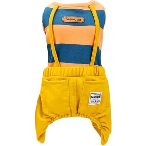 Pet Dog Clothes Comfortable and Breathable Cat Teddy Pet Clothes Large, Medium and Small Dog Striped Overalls