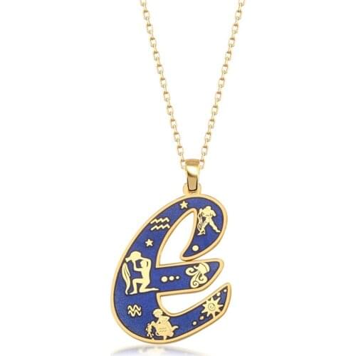 Personalized Zodiac Pattern Cabochons Silver Letter Necklace DN210B