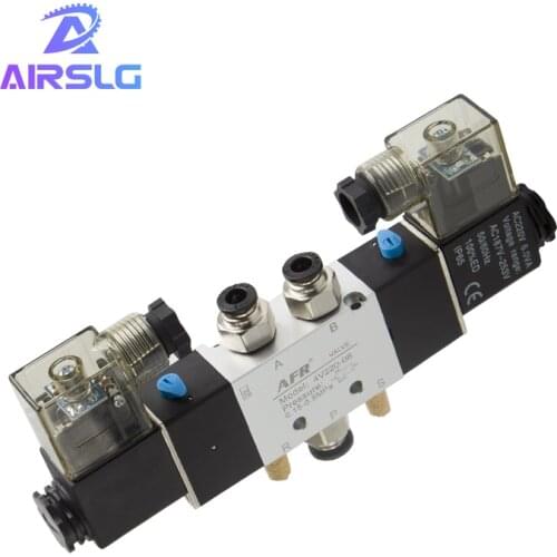 4V120-06 4V420-15 4V320-10 Air Pneumatic Solenoid Valve 5 way 2 Position 1/4" Aluminum Alloy Internal DC12V DC24V AC110V AC220V