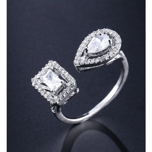 Uilz Hot Sale Fashion CZ Stone Rings for Women Four Squares Shape Cubic Zirconia Open Ring Micro Paved Jewelry UR2010