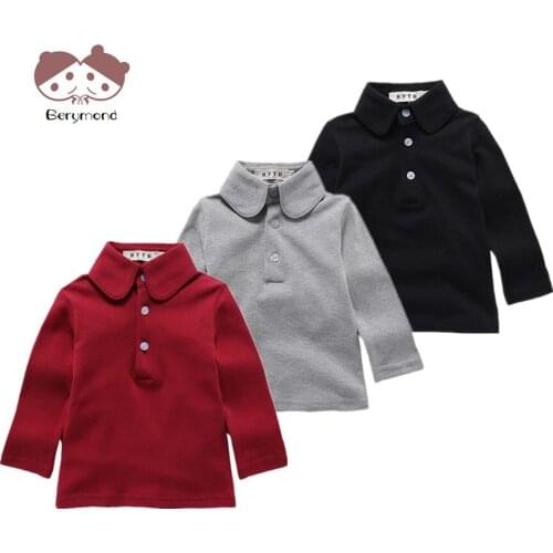 Kids Polo Shirts Solid Color Long Sleeve Shirt Autumn Spring Students School Uniforms Children Casual Lapel Polo Shirt