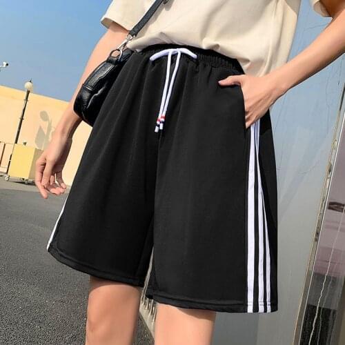 Sports shorts women loose running high-waisted mid-pants wide-leg straight thin casual five-point pants woman pants loose pants