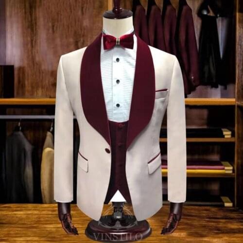 2020 Groom Tuxedo Excellent Mens Wedding Dress High Quality Slim fit Mens Dance Party Set (Jacket+Vest+Pants)Costume Homme