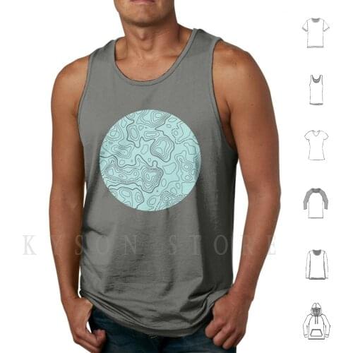 Topographic Map 01 Tank Tops Vest 100% Cotton Pattern Topography Topographic Map Contour Green Blue Cartography