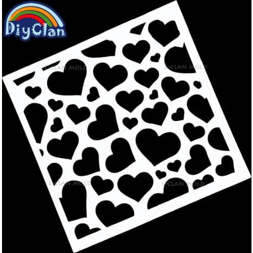 13x13cm Love Heart Shape Design Pattern wedding Cake Stencil template Sieve Tubesheet Cookies decorative stencils P0019
