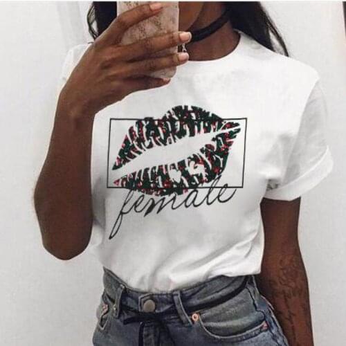 2019 Summer Casual Women T Shirt Printed Harajuku Leopard Lips Letter Lady Tees Fashion Wild Slim Short Sleeve White Tops Female