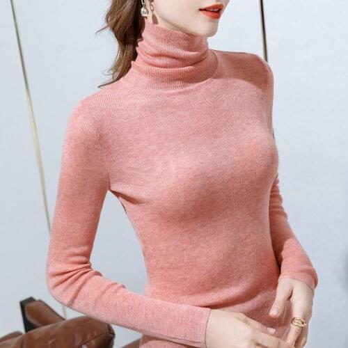 Women t-shirt Slim Autumn Winter Solid color Long sleeve Tops Tees Turtleneck Sexy T-shirt Women AL50189