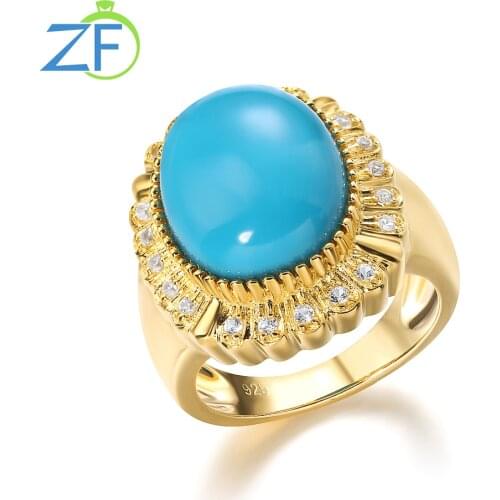 GZ ZONGFA Design Shining Blue Gemstone 925 Sterling Silver Vintage Anniversary Gift Women Enamel Ring
