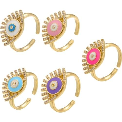 ZHUKOU gold Funny eye rings for women Dripping oil Enamel CZ crystal girls Party opening ring trendy Jewelry wholesale VJ197