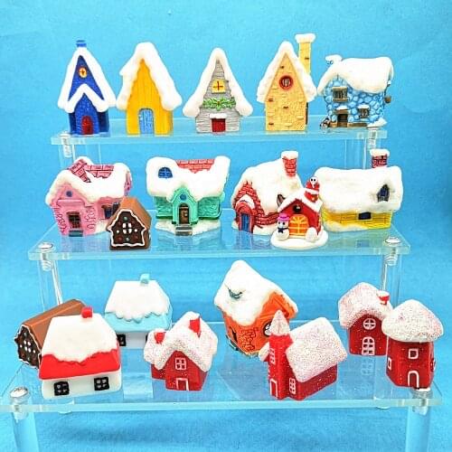 1pc Cute Christmas Cartoon House 3D Model Figurine Garden Fairy Decor Glass DIY Home Decoration Miniature Craft