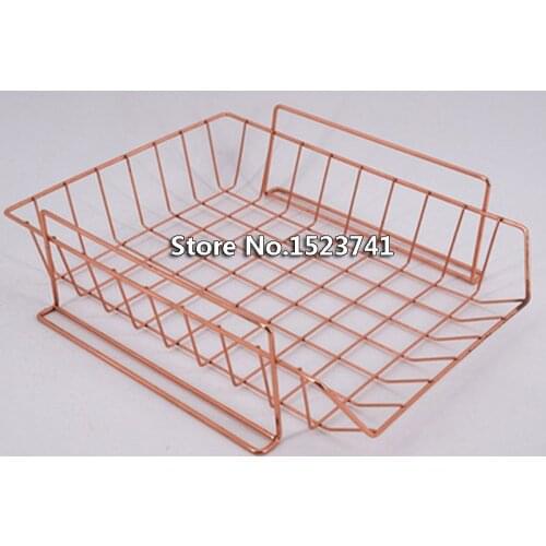 1 pcs Rose Gold Electroplated File Tray Desk Organizer Desktop Office Home Holder Book Stand Stackable basket storage rack