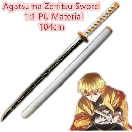 104cm Demon Slayer Cosplay Sword 1:1 Agatsuma Zenitsu Thunder Sowrd Anime Ninja Knife Kimetsu no Yaiba Sword Weapon PU Model Gif