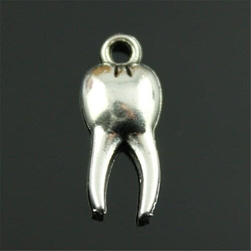 40pcs 20x8mm Tooth Charm Pendants For Jewelry Making Antique Silver Color Zombie Tooth Teeth Molar Charm