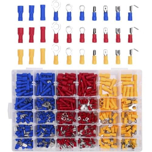 480 pcs/lot Insulated Cable Connector Electrical Wire Assorted Crimp Spade Butt Ring Fork Set Ring Lugs Rolled Terminals Kit