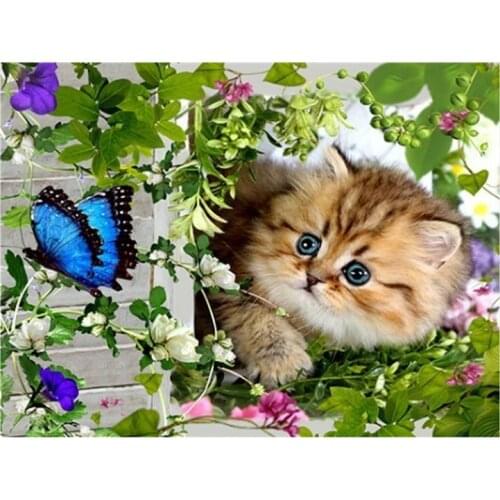 Diamond Mosaic Animal Diamond Painting Full Round Cats Diamond Embroidery Cross Stitch Flowers Picture Of Rhinestones Handcraft