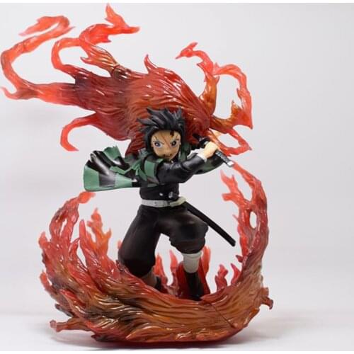 Anime toy 20cm Demon Slayer Blade Flame Battle Kiln Tanjiro Scene PVC Model Action Figure Toy Collectible Gift