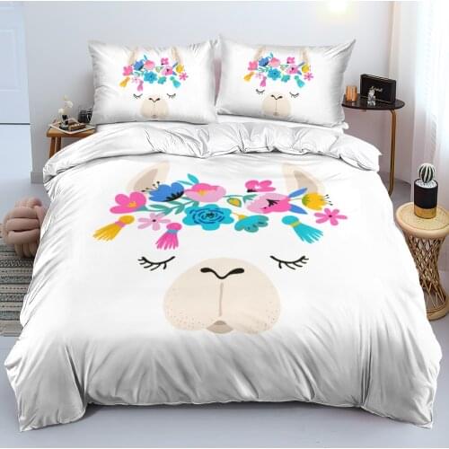 White Bed Linen Alpaca Duvet cover set Animal Quilt/Comforter Covers Pillow case King Queen Double Full size Bedding sets