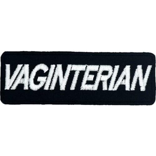 VAGINATERIAN Name Tag Iron on Backing Funny Punk Embroidered Biker Motorcycle Patches for Vest Hat Jeans