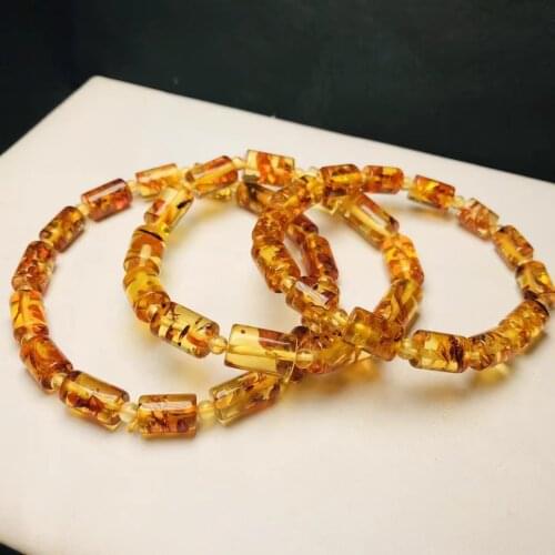 Natural Piebald Amber Orange Red Clear Barrel Beads Bracelet 12x8mm Women Men Fashion Rare Healing Stone AAAAA