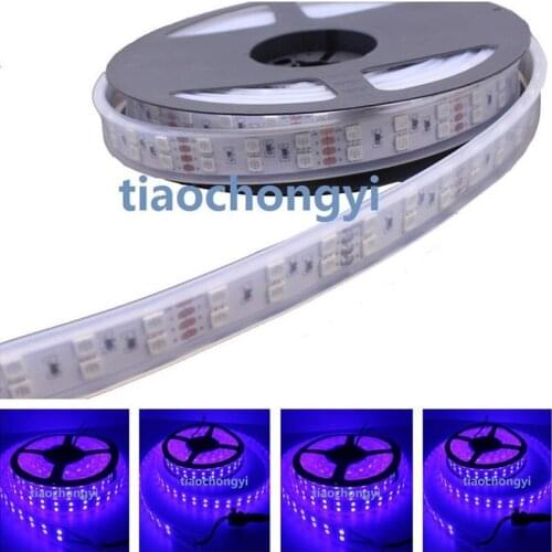 5M 16.4ft DC24V Blue 5050 600LED Double Row Tube Strip Light IP67 waterproof