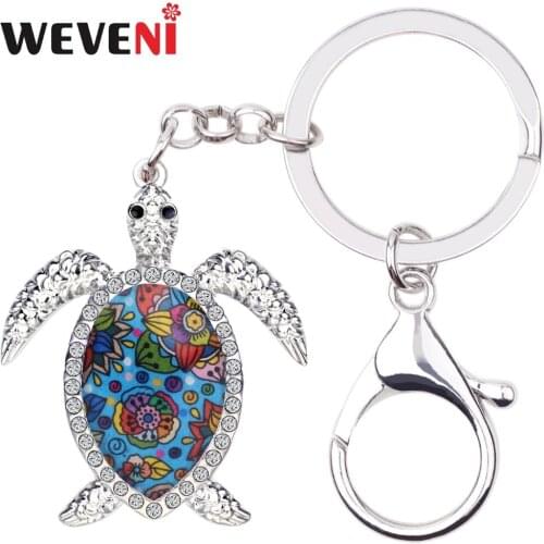 WEVENI Enamel Metal Sea Turtle Tortoise Key Chains Pendant Ring Ocean Animal Jewelry For Women Girls Gift Hot Car Wallet Pendant