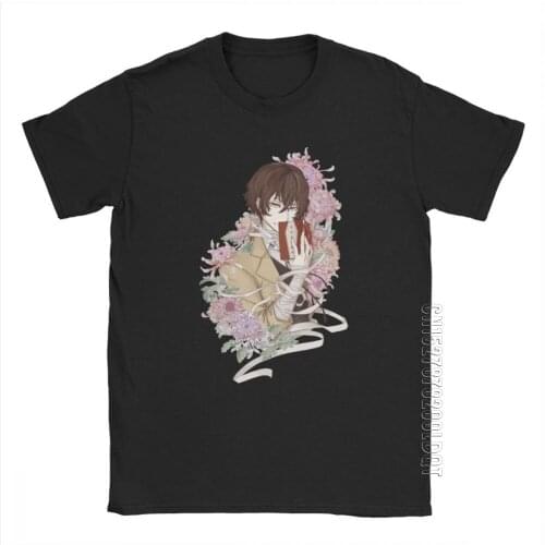 Dazai Bungo Stray Dogs Men T Shirt Bungo Anime Bsd Manga Osamu Awesome Basic Tees Male Tshirt T-Shirt Cotton Graphic Printed