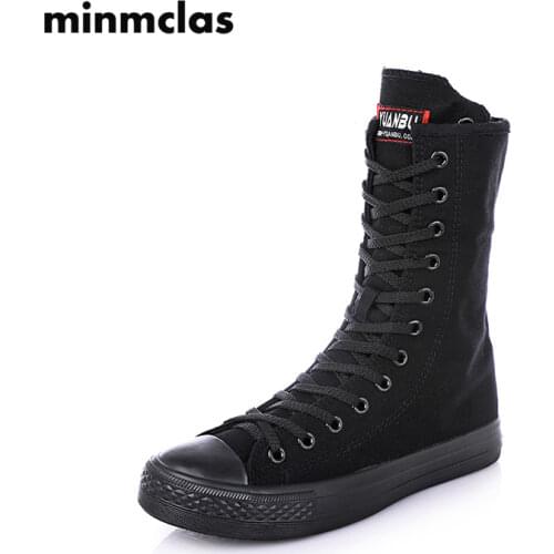 2020 Tall Sneakers Women Shoes Canvas Casual High Top Shoes Long Boots Lace-Up Zipper Comfortable Flat Boots Zapatillas Mujer