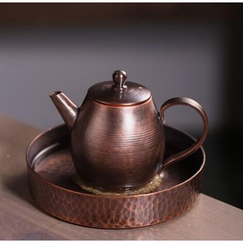 Pure handmade copper teapot Japanese style retro simple household small size kungfu tea pot office company tea set teaware