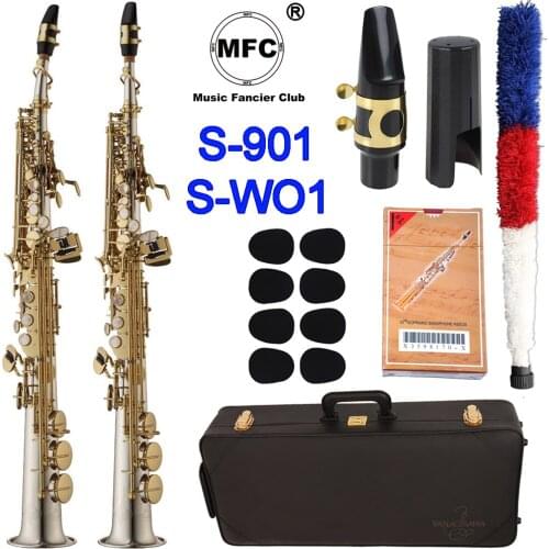 MFC Soprano Saxophone S-901 S-WO1 Silvering Gold Key Sax Soprano Mouthpiece Ligature Reeds Neck Musical Instrument