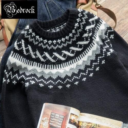 Mens retro pullover Iceland Fair Island diamond check sweater with wool Ami khaki lazy loose padded sweater