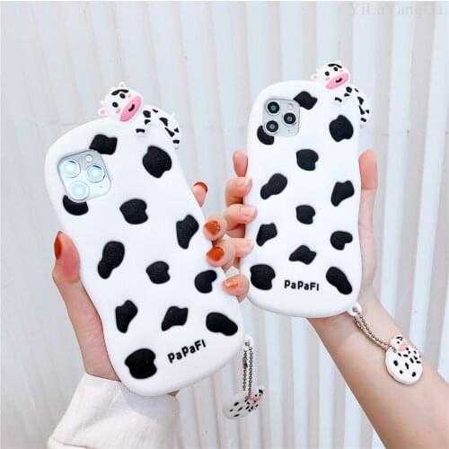 For iPhone 6 6s 7 8 Plus X XR XS 11 12 Mini Pro Max SE 2020 Cute 3D Cartoon Cow Phone Case Soft Silicone Cover