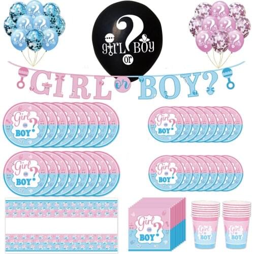 Baby Gender Reveal Party Disposable Tableware Set Boy Or Girl Plate Napkin Gender Reveal Baby Shower Party Decorations Supplies